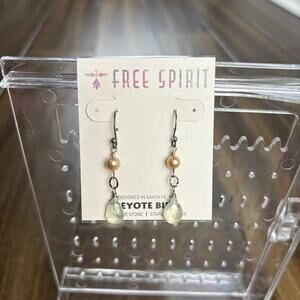 NWT Free Spirit Peyote Bird Soft Blue & Rose Dangle Drop Earrings, sterling